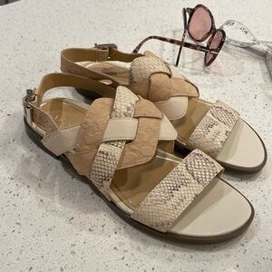 Vionic Kendra snake embossed leather sandals flat heel adjustable straps